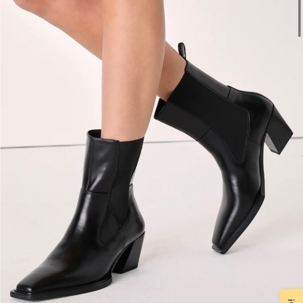 New Vagabond  Alina Black Leather Square-Toe Mid-Calf Boots women size 38